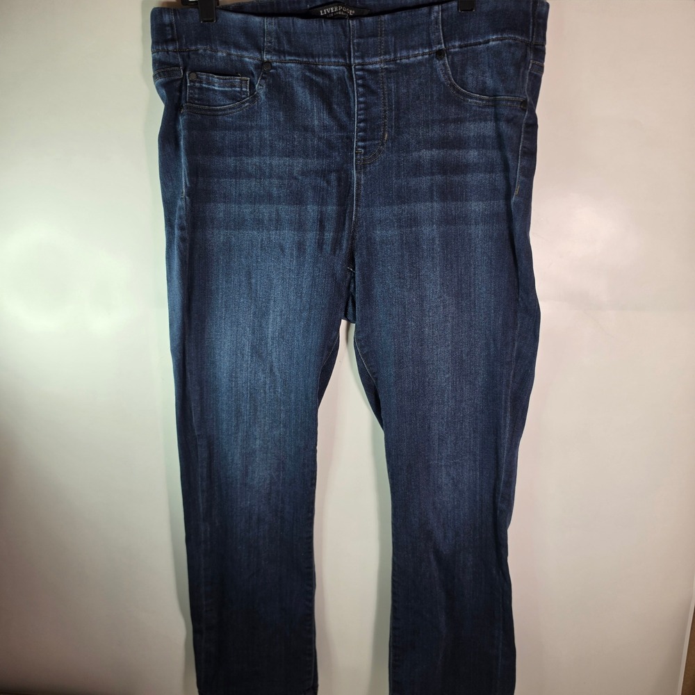 Liverpool Los Angeles The Crop Pull On Jeans Womens 16W Dark Wash Stretch Denim